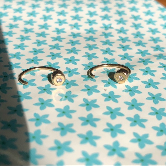 Melissa Joy Manning 14K Gold Diamond Hug Earrings Flush Set Delicate Mini Hoops - Picture 8 of 15